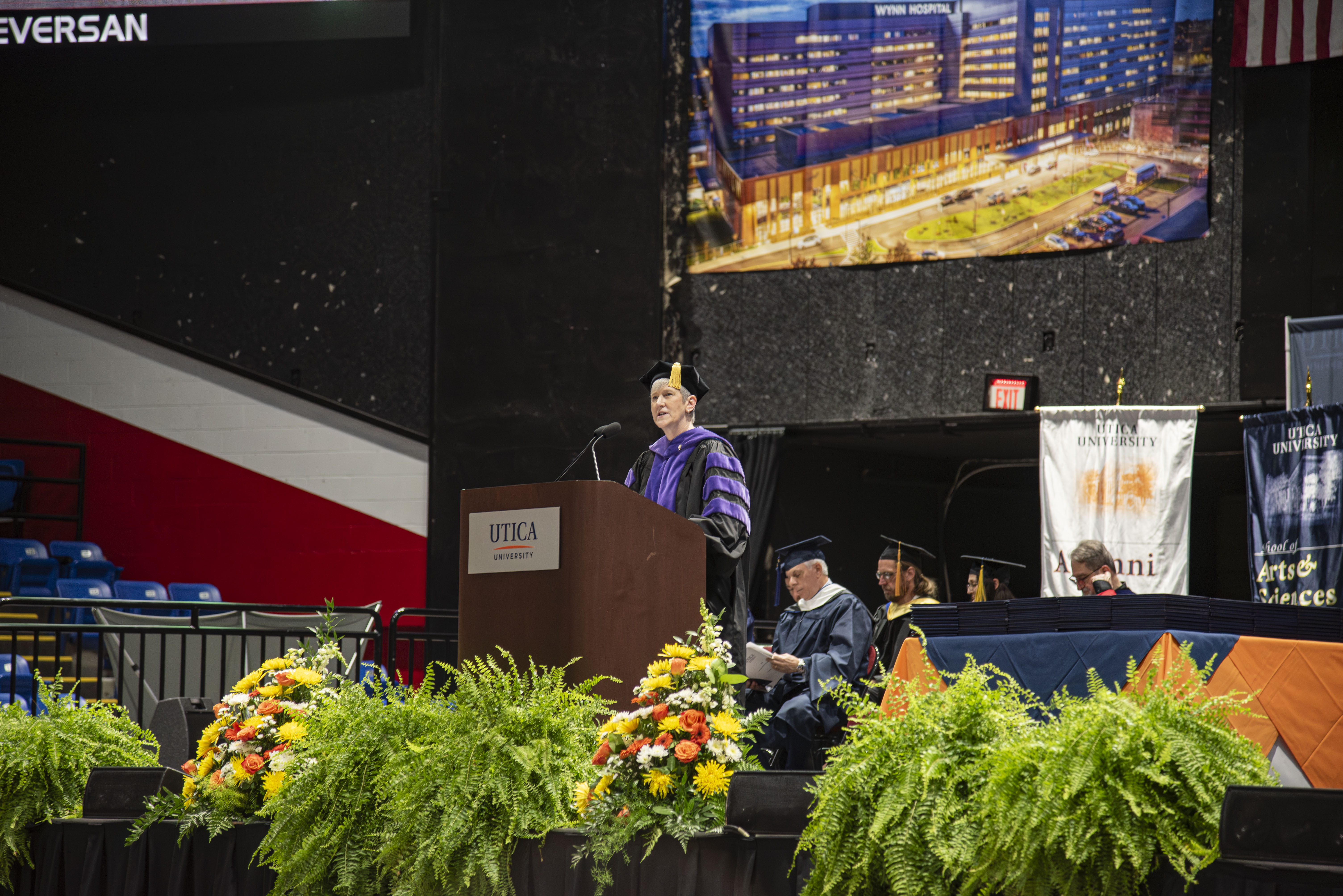 Presidnet Stephanie Nesbitt addresses the graduating class at the 2026 Undergraduate Commencement.