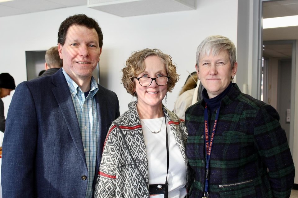 Dean Gary Leising, Senior Associate Provost Anne Damiano, and Interim Provost Stephanie Nesbitt, stand together at the opening of the Center for Faculty Excellence on January 17, 2023.